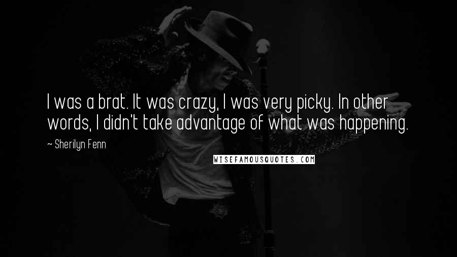 Sherilyn Fenn Quotes: I was a brat. It was crazy, I was very picky. In other words, I didn't take advantage of what was happening.