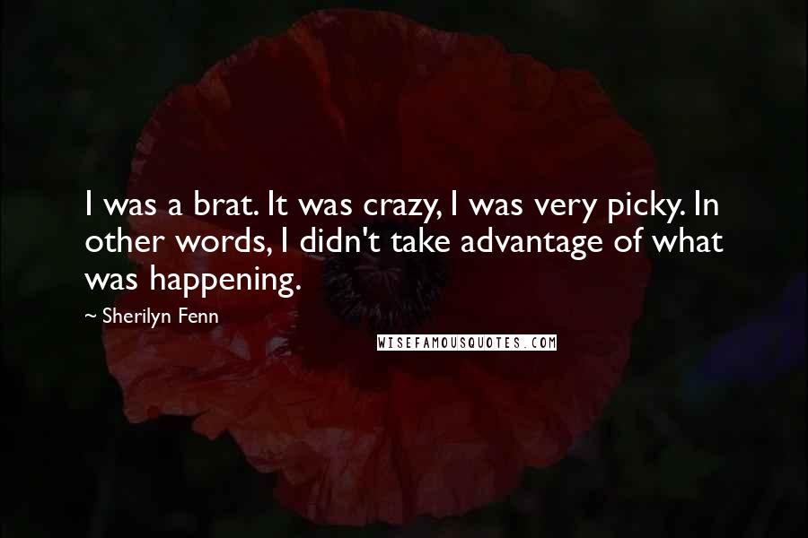 Sherilyn Fenn Quotes: I was a brat. It was crazy, I was very picky. In other words, I didn't take advantage of what was happening.