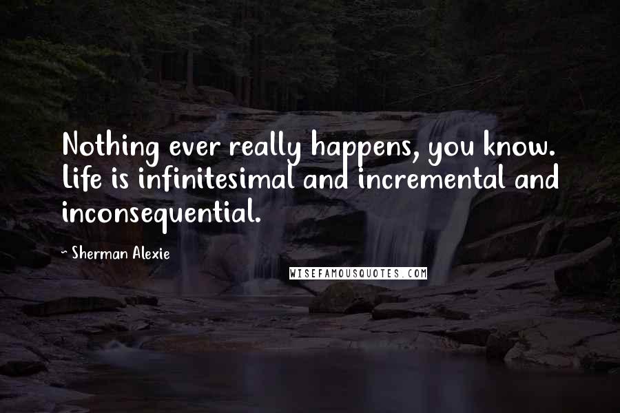 Sherman Alexie Quotes: Nothing ever really happens, you know. Life is infinitesimal and incremental and inconsequential.