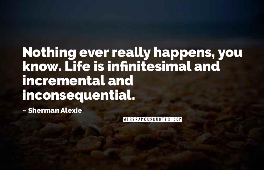 Sherman Alexie Quotes: Nothing ever really happens, you know. Life is infinitesimal and incremental and inconsequential.