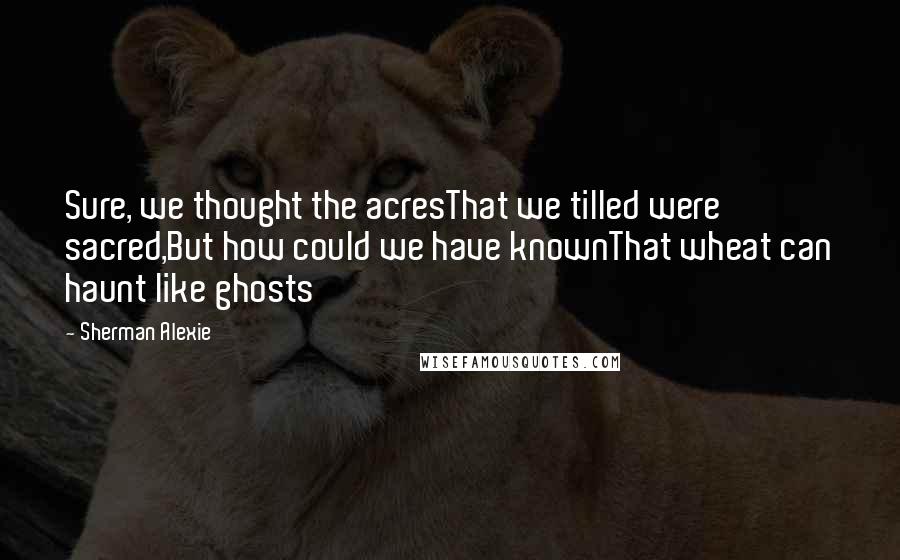 Sherman Alexie Quotes: Sure, we thought the acresThat we tilled were sacred,But how could we have knownThat wheat can haunt like ghosts