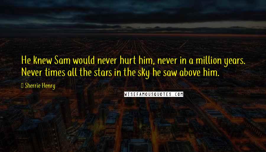 Sherrie Henry Quotes: He knew Sam would never hurt him, never in a million years. Never times all the stars in the sky he saw above him.