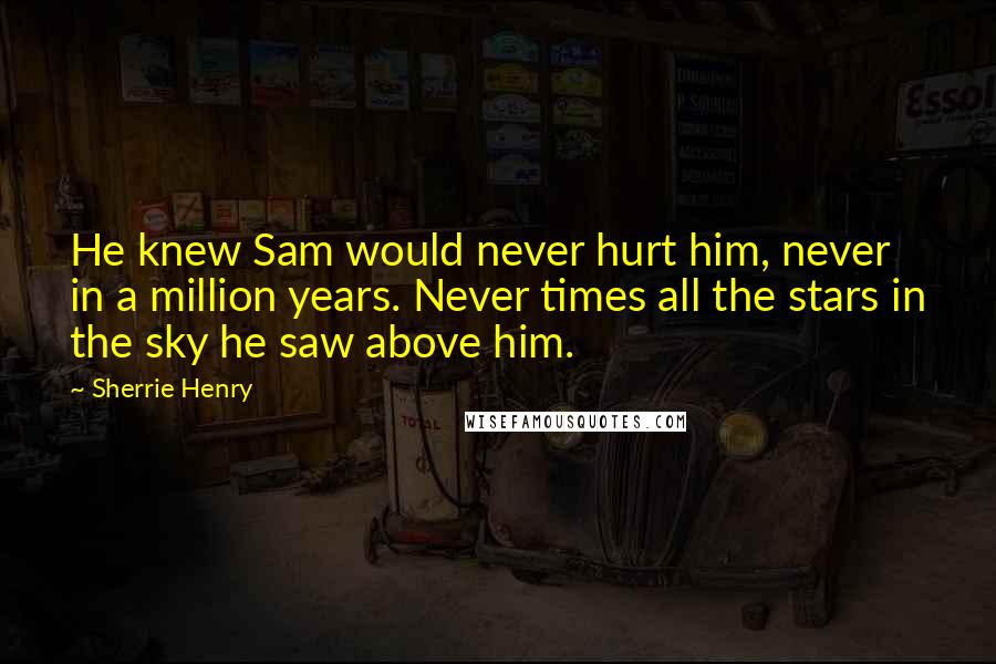 Sherrie Henry Quotes: He knew Sam would never hurt him, never in a million years. Never times all the stars in the sky he saw above him.