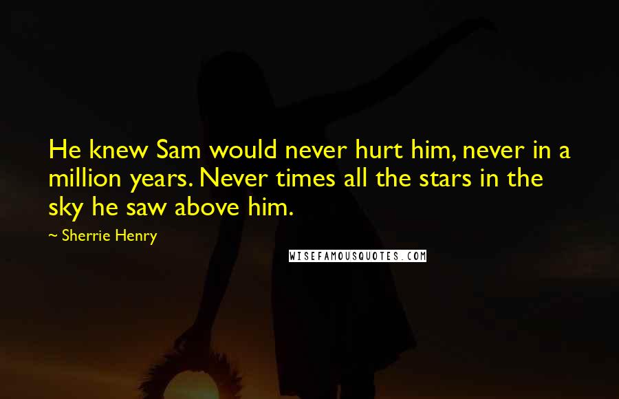 Sherrie Henry Quotes: He knew Sam would never hurt him, never in a million years. Never times all the stars in the sky he saw above him.