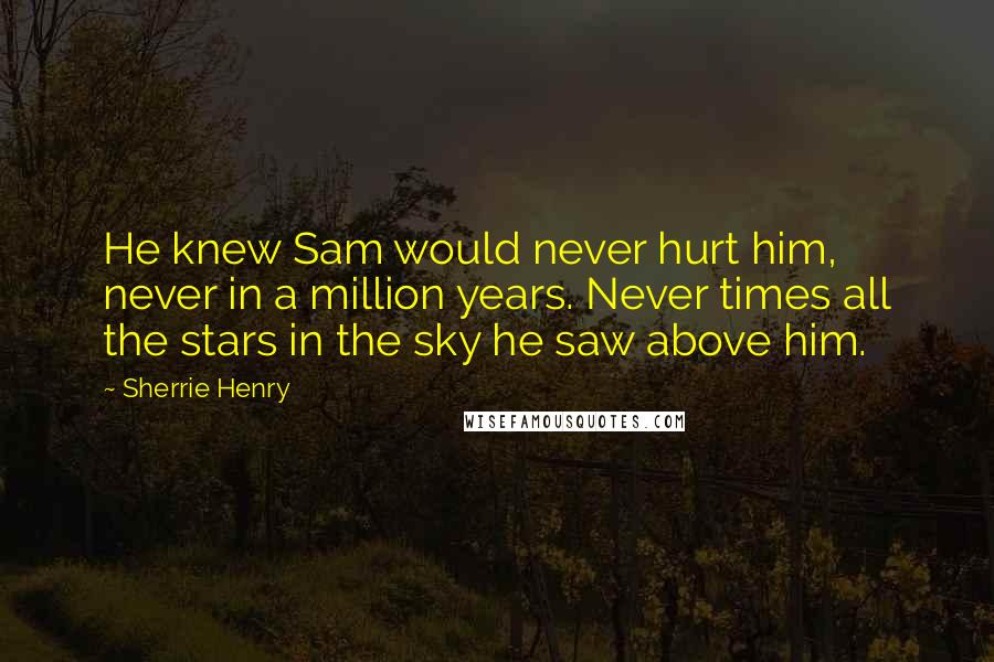 Sherrie Henry Quotes: He knew Sam would never hurt him, never in a million years. Never times all the stars in the sky he saw above him.