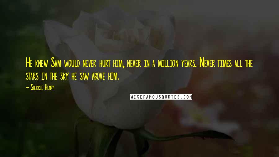 Sherrie Henry Quotes: He knew Sam would never hurt him, never in a million years. Never times all the stars in the sky he saw above him.