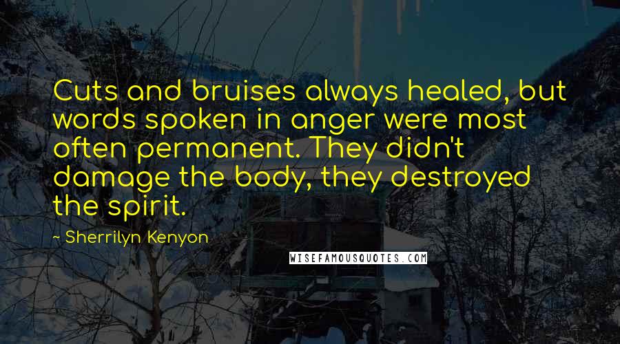 Sherrilyn Kenyon Quotes: Cuts and bruises always healed, but words spoken in anger were most often permanent. They didn't damage the body, they destroyed the spirit.