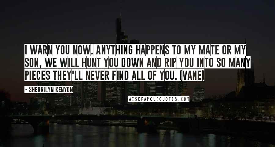 Sherrilyn Kenyon Quotes: I warn you now. Anything happens to my mate or my son, we will hunt you down and rip you into so many pieces they'll never find all of you. (Vane)