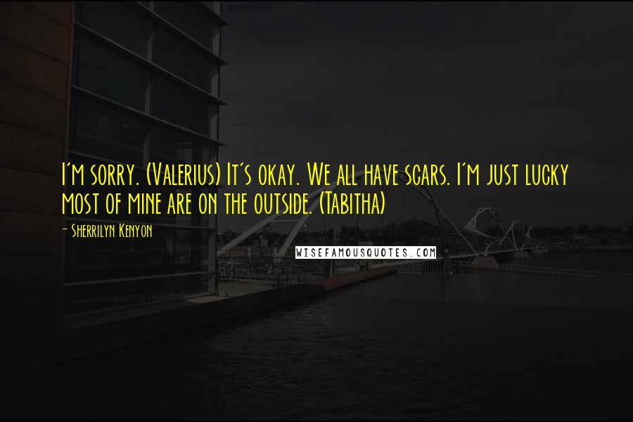 Sherrilyn Kenyon Quotes: I'm sorry. (Valerius) It's okay. We all have scars. I'm just lucky most of mine are on the outside. (Tabitha)