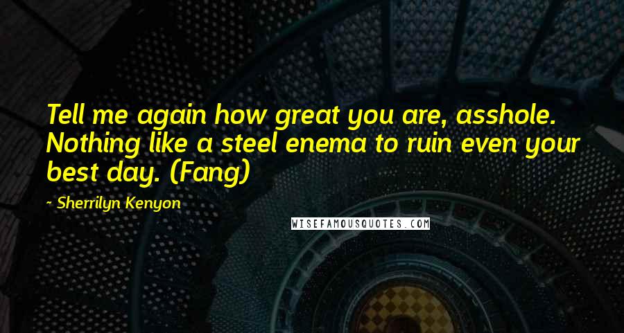 Sherrilyn Kenyon Quotes: Tell me again how great you are, asshole. Nothing like a steel enema to ruin even your best day. (Fang)