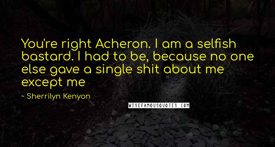 Sherrilyn Kenyon Quotes: You're right Acheron. I am a selfish bastard. I had to be, because no one else gave a single shit about me except me