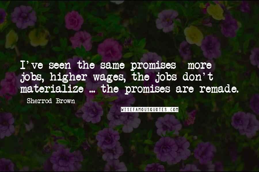 Sherrod Brown Quotes: I've seen the same promises  more jobs, higher wages, the jobs don't materialize ... the promises are remade.