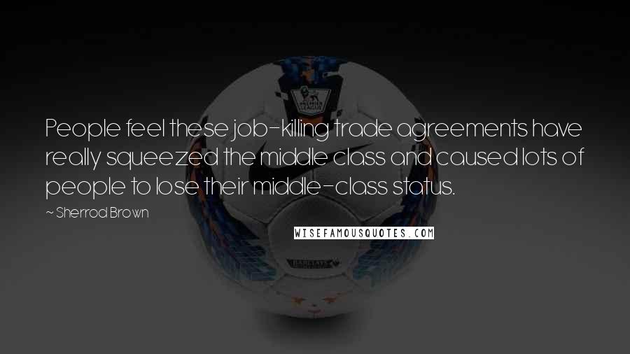 Sherrod Brown Quotes: People feel these job-killing trade agreements have really squeezed the middle class and caused lots of people to lose their middle-class status.