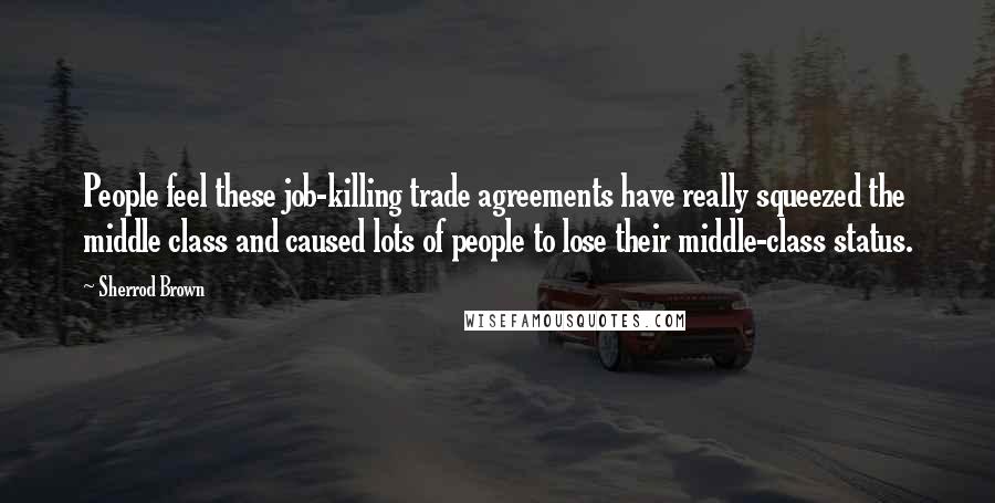 Sherrod Brown Quotes: People feel these job-killing trade agreements have really squeezed the middle class and caused lots of people to lose their middle-class status.