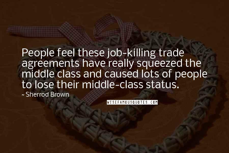 Sherrod Brown Quotes: People feel these job-killing trade agreements have really squeezed the middle class and caused lots of people to lose their middle-class status.