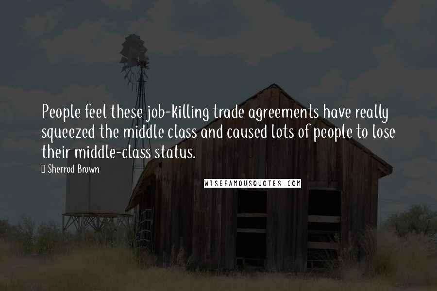 Sherrod Brown Quotes: People feel these job-killing trade agreements have really squeezed the middle class and caused lots of people to lose their middle-class status.