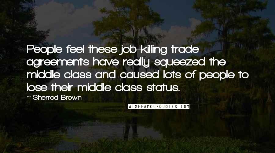Sherrod Brown Quotes: People feel these job-killing trade agreements have really squeezed the middle class and caused lots of people to lose their middle-class status.