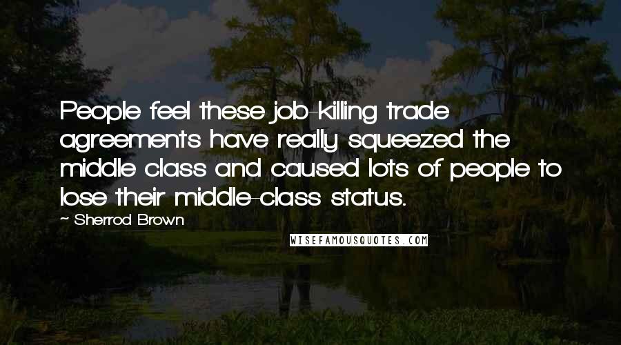 Sherrod Brown Quotes: People feel these job-killing trade agreements have really squeezed the middle class and caused lots of people to lose their middle-class status.