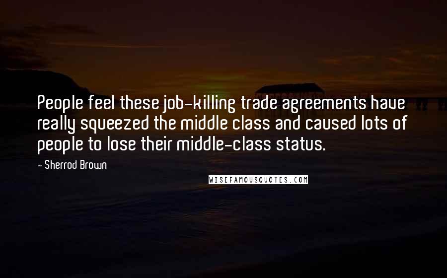 Sherrod Brown Quotes: People feel these job-killing trade agreements have really squeezed the middle class and caused lots of people to lose their middle-class status.