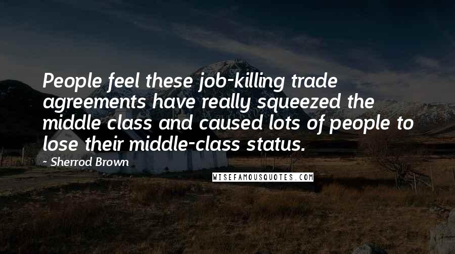 Sherrod Brown Quotes: People feel these job-killing trade agreements have really squeezed the middle class and caused lots of people to lose their middle-class status.