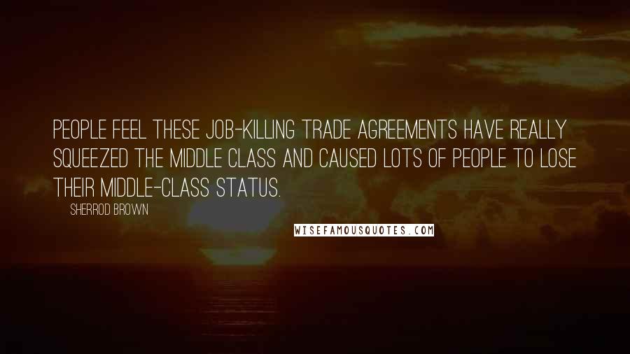 Sherrod Brown Quotes: People feel these job-killing trade agreements have really squeezed the middle class and caused lots of people to lose their middle-class status.