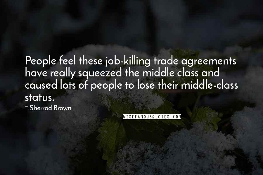 Sherrod Brown Quotes: People feel these job-killing trade agreements have really squeezed the middle class and caused lots of people to lose their middle-class status.