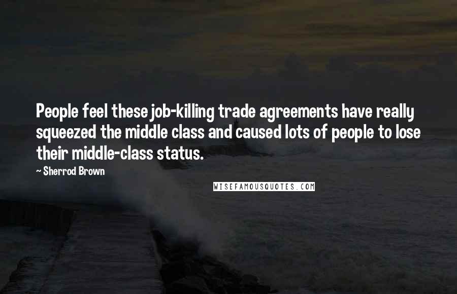 Sherrod Brown Quotes: People feel these job-killing trade agreements have really squeezed the middle class and caused lots of people to lose their middle-class status.