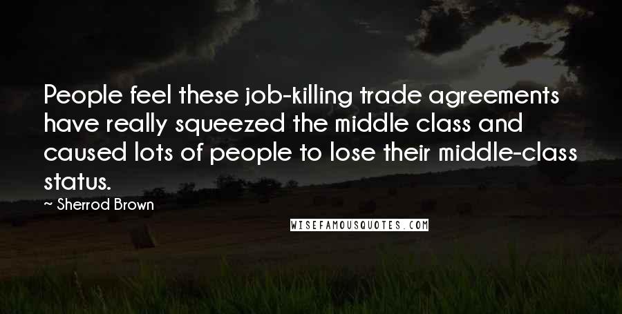 Sherrod Brown Quotes: People feel these job-killing trade agreements have really squeezed the middle class and caused lots of people to lose their middle-class status.