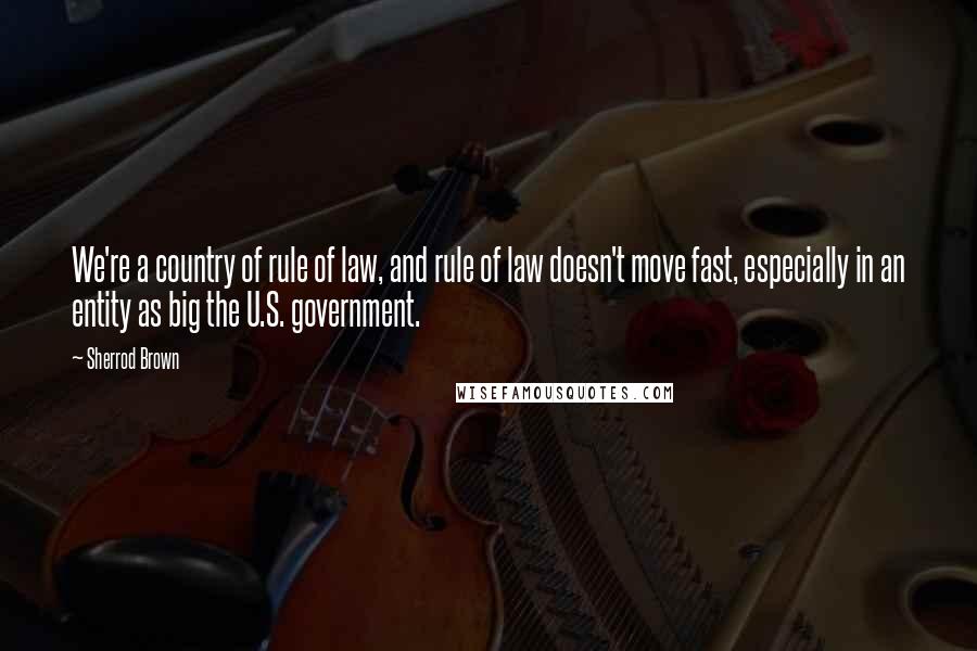 Sherrod Brown Quotes: We're a country of rule of law, and rule of law doesn't move fast, especially in an entity as big the U.S. government.