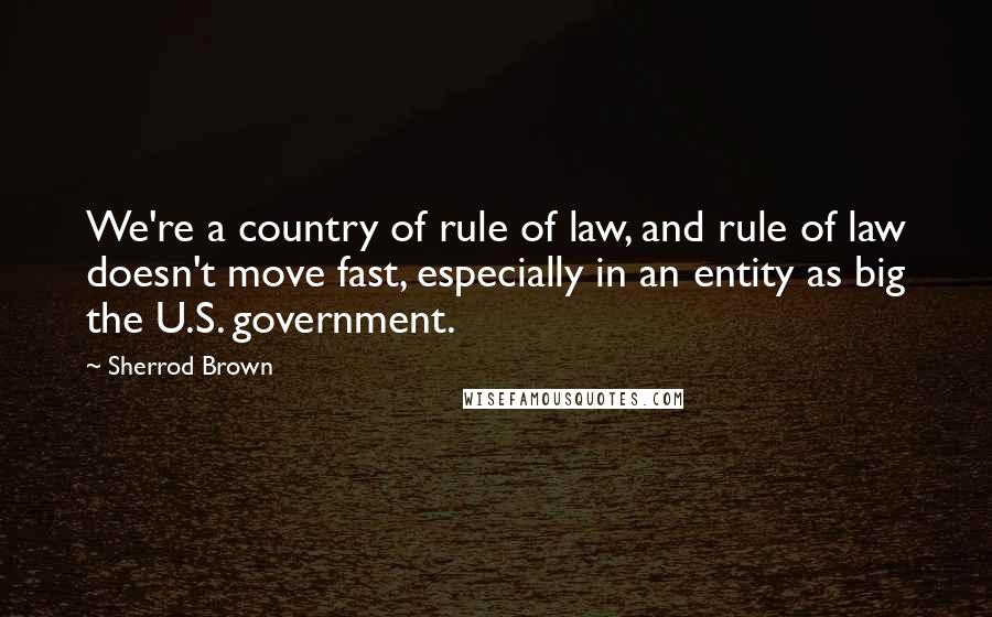 Sherrod Brown Quotes: We're a country of rule of law, and rule of law doesn't move fast, especially in an entity as big the U.S. government.