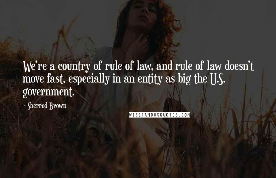 Sherrod Brown Quotes: We're a country of rule of law, and rule of law doesn't move fast, especially in an entity as big the U.S. government.