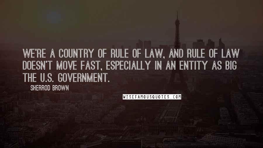 Sherrod Brown Quotes: We're a country of rule of law, and rule of law doesn't move fast, especially in an entity as big the U.S. government.