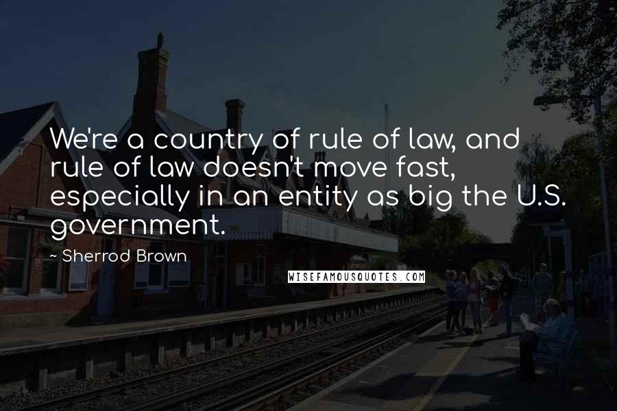 Sherrod Brown Quotes: We're a country of rule of law, and rule of law doesn't move fast, especially in an entity as big the U.S. government.