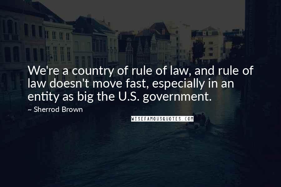 Sherrod Brown Quotes: We're a country of rule of law, and rule of law doesn't move fast, especially in an entity as big the U.S. government.