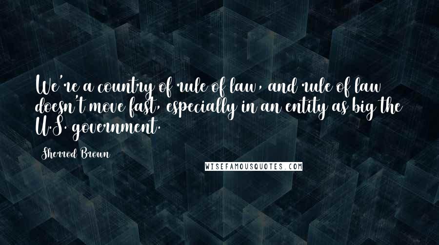 Sherrod Brown Quotes: We're a country of rule of law, and rule of law doesn't move fast, especially in an entity as big the U.S. government.