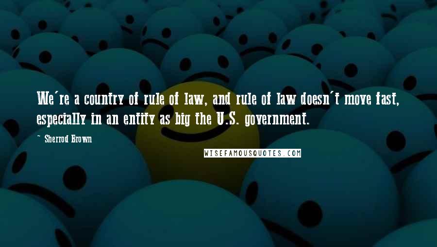 Sherrod Brown Quotes: We're a country of rule of law, and rule of law doesn't move fast, especially in an entity as big the U.S. government.