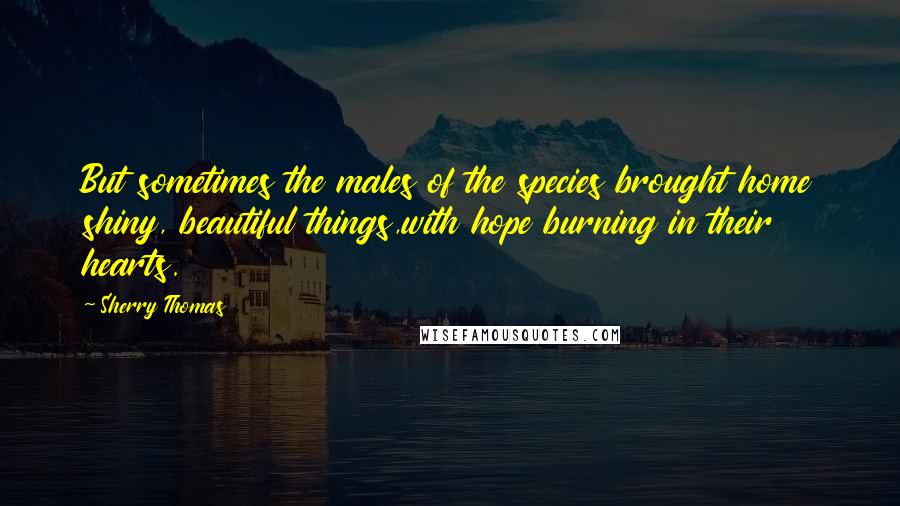 Sherry Thomas Quotes: But sometimes the males of the species brought home shiny, beautiful things,with hope burning in their hearts.