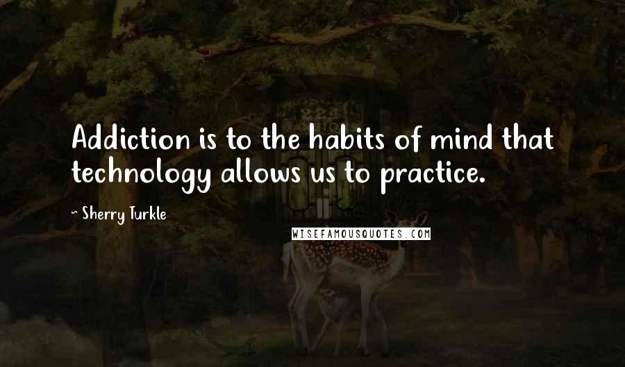 Sherry Turkle Quotes: Addiction is to the habits of mind that technology allows us to practice.