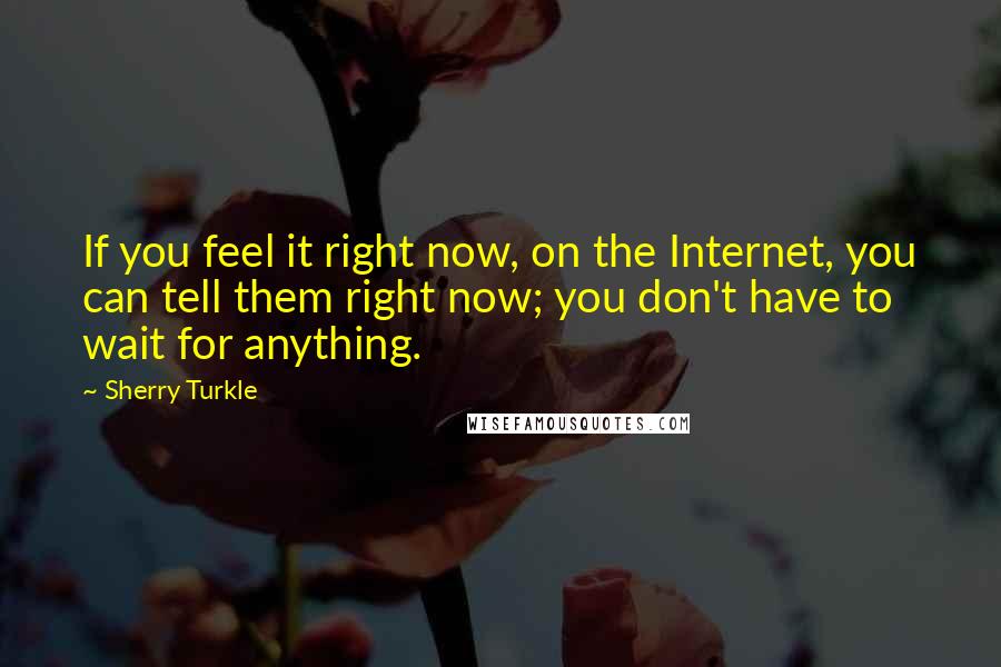 Sherry Turkle Quotes: If you feel it right now, on the Internet, you can tell them right now; you don't have to wait for anything.