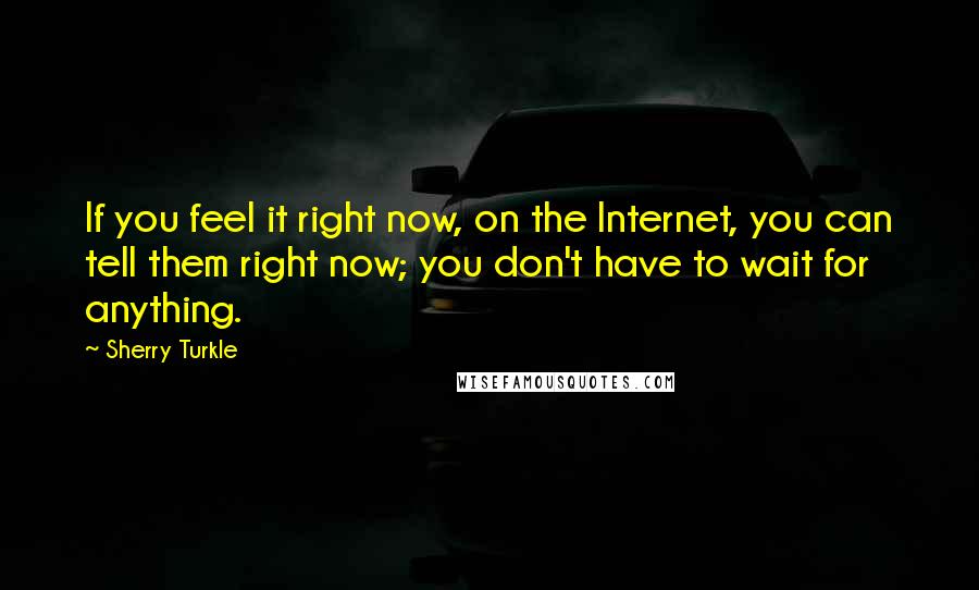 Sherry Turkle Quotes: If you feel it right now, on the Internet, you can tell them right now; you don't have to wait for anything.