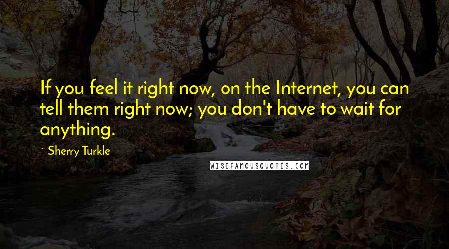Sherry Turkle Quotes: If you feel it right now, on the Internet, you can tell them right now; you don't have to wait for anything.