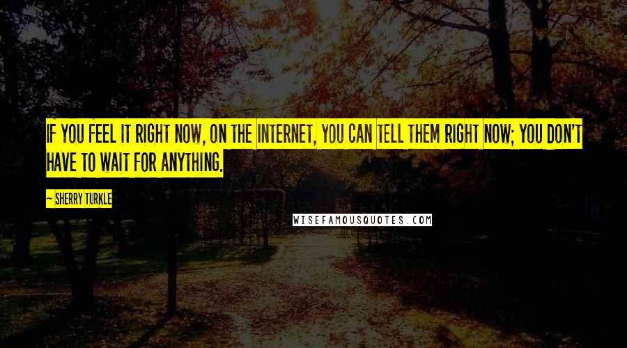 Sherry Turkle Quotes: If you feel it right now, on the Internet, you can tell them right now; you don't have to wait for anything.