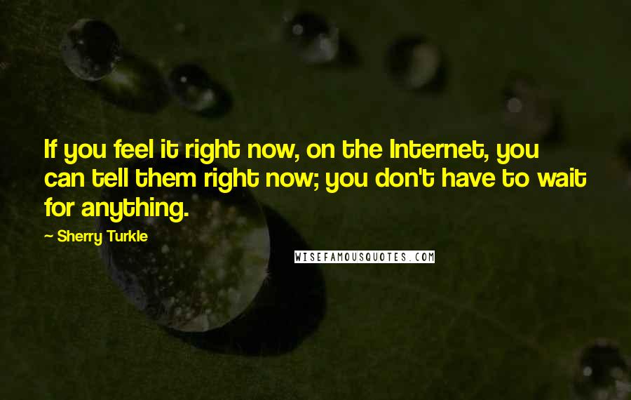 Sherry Turkle Quotes: If you feel it right now, on the Internet, you can tell them right now; you don't have to wait for anything.