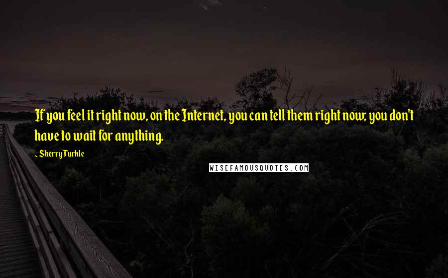Sherry Turkle Quotes: If you feel it right now, on the Internet, you can tell them right now; you don't have to wait for anything.
