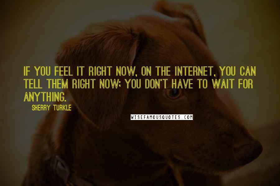 Sherry Turkle Quotes: If you feel it right now, on the Internet, you can tell them right now; you don't have to wait for anything.