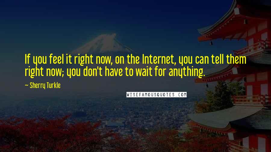 Sherry Turkle Quotes: If you feel it right now, on the Internet, you can tell them right now; you don't have to wait for anything.