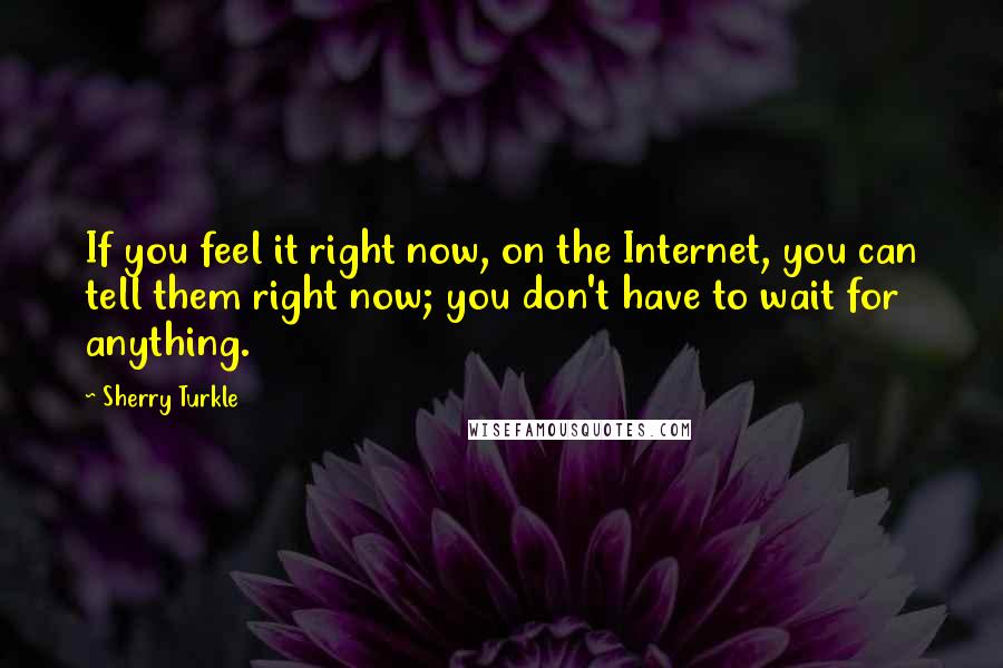 Sherry Turkle Quotes: If you feel it right now, on the Internet, you can tell them right now; you don't have to wait for anything.