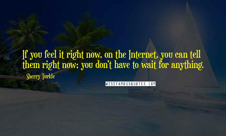 Sherry Turkle Quotes: If you feel it right now, on the Internet, you can tell them right now; you don't have to wait for anything.
