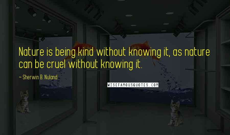 Sherwin B. Nuland Quotes: Nature is being kind without knowing it, as nature can be cruel without knowing it.