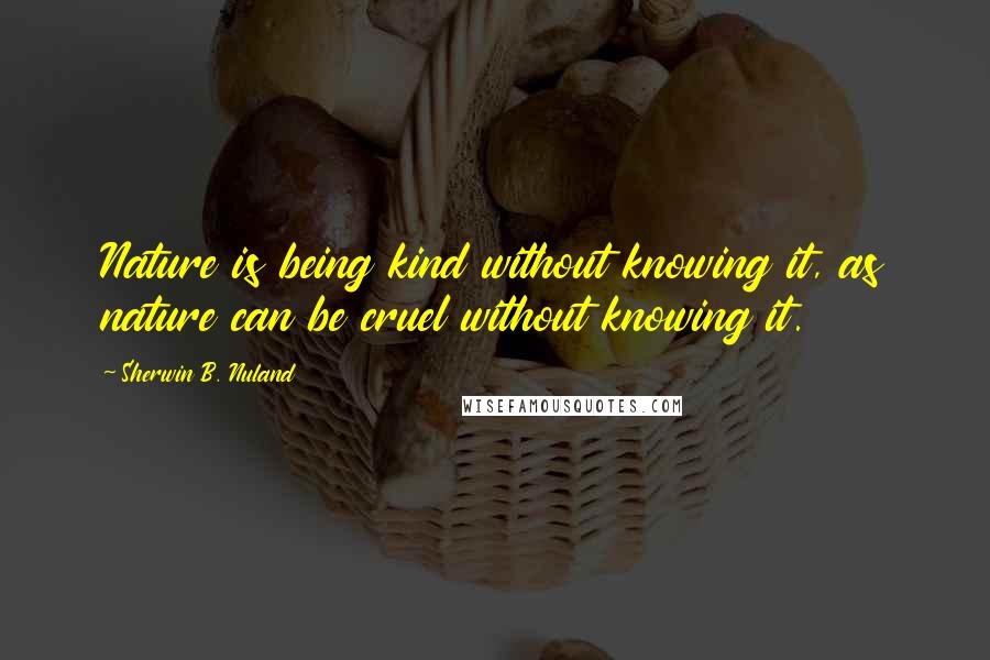 Sherwin B. Nuland Quotes: Nature is being kind without knowing it, as nature can be cruel without knowing it.
